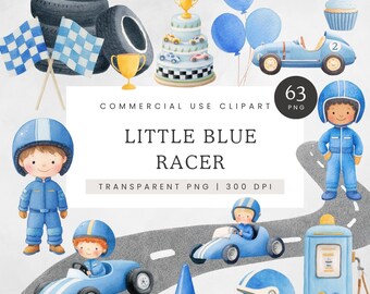 Blue Race Car Clipart, Watercolor Race Car Clip Art, Car Themed Birthday PNG, Cute Vintage Racing Graphics, Boy Party Invitations