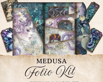 Medusa Junk Journal Folio Printables | 27 Piece Mix & Match Pocket, Fantasy Printable Ephemera, Paper Craft, Collage Sheet 11 x 8.5, JJ027