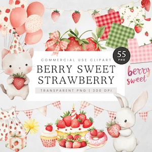 Fraise premier anniversaire Clipart, clipart fraise baby shower, Coquette fraises PNG, Sweet One Berry, Art Girly pour chambre d'enfant