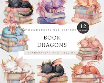 Imágenes prediseñadas de dragón de libro, dragón durmiente PNG, imágenes prediseñadas de fantasía acogedora, imágenes de chicas de libros, imágenes de lectores de Romantasy
