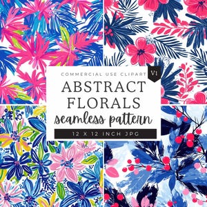 Preppy Floral Digital Paper, Abstract Bright Floral Seamless Patterns, Scrapbooking Paper Decoupage Ephemera, Digital Printable 12 inch