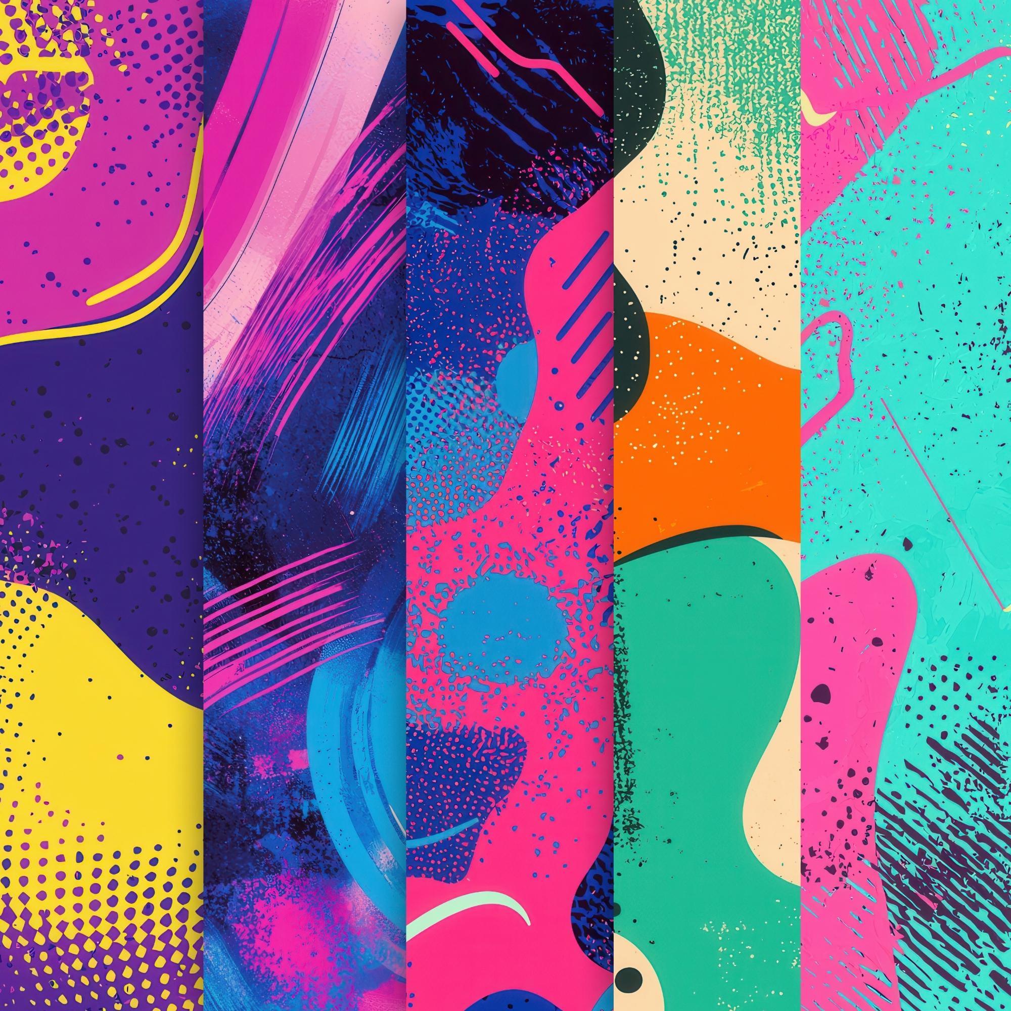 Retro 80s Digital Paper Pack, Neon Eighties Background Textures, Retro ...