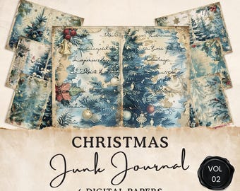 Vintage Christmas Junk Journal Pages | 6 Seasonal Digital Pages | Xmas Collage Sheet | Printable Ephemera | Paper Craft | 11 x 8.5 | JJ010