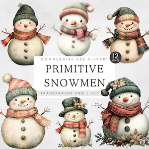 Bonhomme de neige primitif PNG, Clipart aquarelle de Noël, Noël en famille, clipart pôle Nord, Illustration de vacances, graphiques d'hiver, numérique