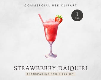 Clipart di Daiquiri alla fragola, Clip art di cocktail estivi, Menu di drink esclusivi in formato PNG, Immagine di cocktail rosa acquerello, Grafica di bevande alcoliche