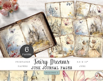 Fairytale Junk Journal Pages, 6 Fairy Tale Dreams Printable Digital Papers, Vintage Nature Collage Sheet, Paper Craft 11 x 8.5 JJPFTD
