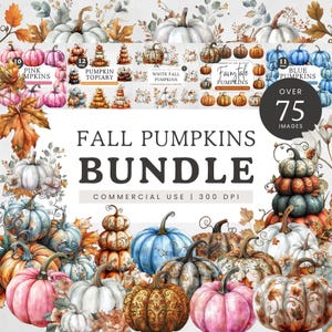 Paquete de imágenes prediseñadas de calabazas de otoño, imágenes prediseñadas de calabaza otoñal ornamentada, topiario PNG, calabaza rosa y azul para revelar el género, calabaza blanca de temporada