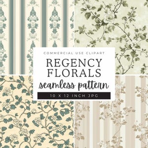 Regency Floral Wallpaper Digital Paper, Muted Pastel Seamless Pattern, Vintage Background Textures, Botanical Vines Digital Backgrounds