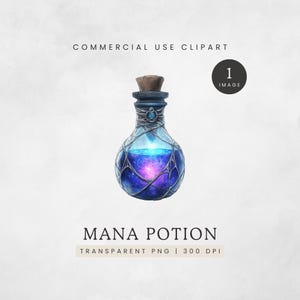 Potion Bottle Clipart, Magic Potion Clip Art, Fantasy Mana Elixir PNG, Dungeons & Dragons Graphics, Glowing RPG Video Game Potion Image