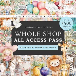 Clipart All Access Pass, Whole Shop Bundle, Mega Clip Art Bundle, Unlimited Lifetime Commercial Use, Digital Paper Entire Store Bundle