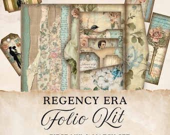 Regency Era Junk Journal Folio Printables, 25-teilige Mix & Match-Tasche, Jane Austen Ephemera, Collage Sheet, Papiermodell, 11 x 8,5, JJ024