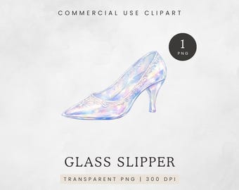 Glass Slipper Clipart PNG, Fairytale Shoe Digital Download, Transparent Fantasy Footwear Graphic, Commercial Use Clip Art