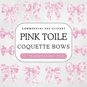 Rosa Toile Schleife Clipart | Helle Pastell Französische Toile De Juoy | Kokette Bögen PNG | Baby-Dusche-Bänder | Kommerzielle Nutzung Clip Art
