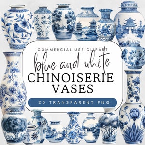 Clipart chinoiserievaas | Aquarel, png-bestand | Digitale ontwerpelementen voor briefpapier | Botanische producten | Commercieel gebruik