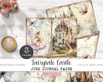 Fairytale Junk Journal Pages, 3 Fairy Tale Dreams Printable Digital Papers, Vintage Nature Collage Sheet, Paper Craft 11 x 8.5 JJPFTD
