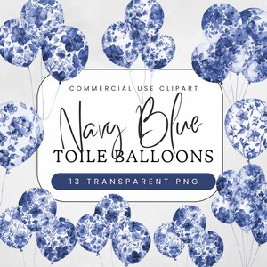 Marineblauw toiletballonnen clipartpakket | Toile de Juoy babyshower, png | Feestuitnodigingen en geslachtsbekendheid | Commercieel gebruik