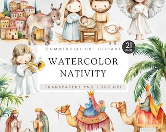 Imágenes prediseñadas de la Natividad, imágenes prediseñadas de la Natividad navideña en acuarela, ilustración del nacimiento de Jesús, los Reyes Magos, la Virgen María, personajes bíblicos PNG