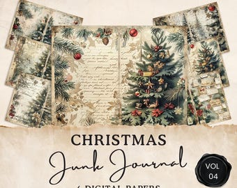 Vintage Christmas Junk Journal Pages | 6 Seasonal Digital Pages | Xmas Collage Sheet | Printable Ephemera | Paper Craft | 11 x 8.5 | JJ010
