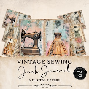 Sewing Theme Printable Junk Journal | 6 Sewing Journal Pages | Digital Floral Collage Sheet | Ephemera | Paper Craft | 11 x 8.5 | JJ051