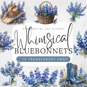 Watercolor Bluebonnet Clipart | Lupine Clipart | Wedding Florals | Texas Wildflower | Transparent Png