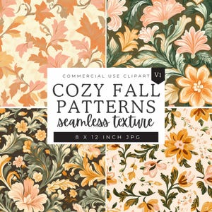 Fall Autumn Digital Papers Seamless, Junk Journal Neutral, Scrapbooking, Collage, Backing Pattern, Muted Orange Pink Brown, Preppy Design