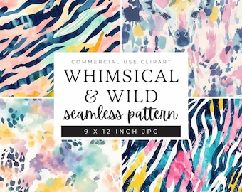 Animal Skin Digital Paper, Pastel Animal Print Seamless Pattern, Abstract Scrapbooking Paper, Wildlife Repeating Image Leopard Zebra Giraffe