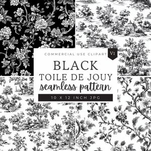 Zwart digitaal toile-de-jouypapier, naadloos vintage papier met bloemmotief, ontwerp in chinoiseriestijl, zwarte en witte achtergrond