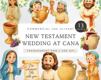 Wedding at Cana Clipart, New Testament Bible Character Clip Art, Biblical Characters PNG, Sunday School Craft Graphics, Jesus Miracles Image