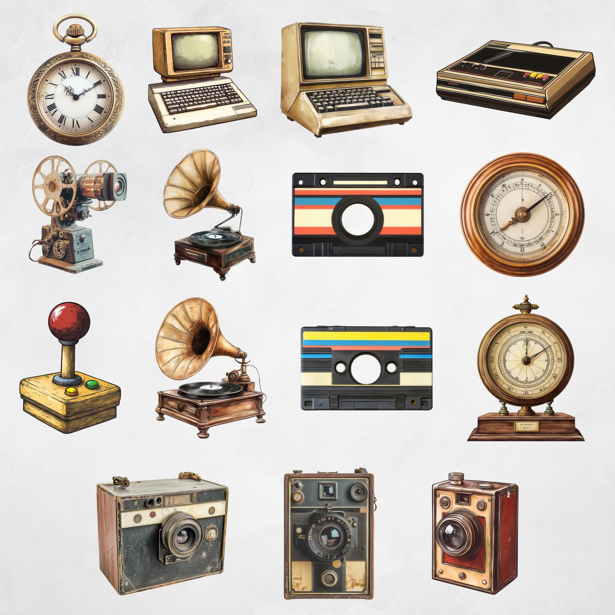Vintage Gadgets Clipart, Retro Electronics PNG, Old Appliances Clip Art ...