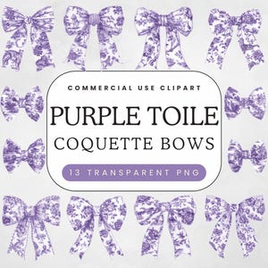 Pastell Lila Toile Schleife Clipart | Vintage französische Toile De Juoy | Kokette Bögen PNG | Baby-Dusche-Bänder | Kommerzielle Nutzung Clip Art