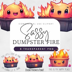 Clipart sarcastico di "Incendio nel cassonetto" / PNG divertente "Tutto va bene" / Design per maglietta "This Little Light of Mine" / Licenza commerciale