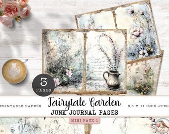 Fairytale Junk Journal Pages, 3 Fairy Tale Dreams Printable Digital Papers, Vintage Nature Collage Sheet, Paper Craft 11 x 8.5 JJPFTD
