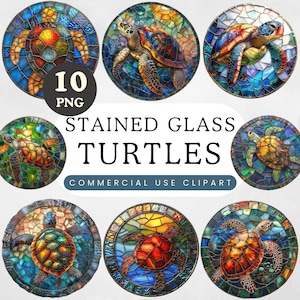 Meeresschildkröte Glasmalerei PNG | Kreis Untersetzer Sublimationsdesign | Unterwasser Meeresschildkröte | Ocean Beach Boho Thema Dekor | Kommerzielle Nutzung