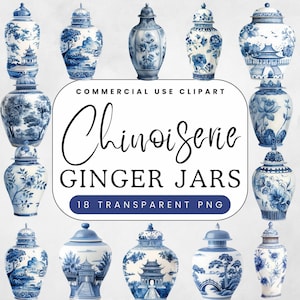 Chinoiserie Ginger Jar Clipart | Watercolour PNG | Digital Design Elements for Stationery | Botanicals | Commercial Use