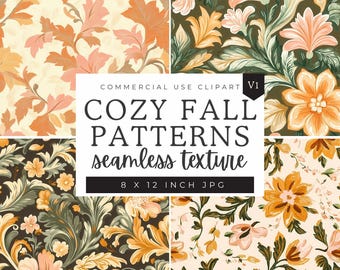 Fall Autumn Digital Papers Seamless, Junk Journal Neutral, Scrapbooking, Collage, Backing Pattern, Muted Orange Pink Brown, Preppy Design