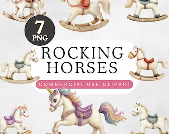 Rocking Horse Clipart | Baby Shower PNG | Vintage Toy Horse | Vintage Rocking Horse | Rainbow Unicorn | Digital Download | Commercial Use