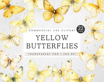 Yellow Butterfly PNG, Vintage Butterfly Illustration, Watercolor Pastel Butterflies Clipart, Pretty Spring Nature Clip Art, Insect Clip Art
