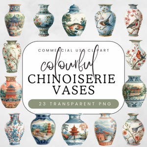 Chinoiserie Vase Clipart | Watercolour PNG | Digital Design Elements for Stationery | Botanicals | Commercial Use