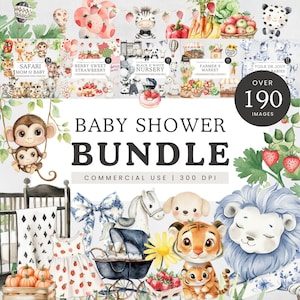 Clipart babyshower, aquarel babyshowerbundel, lokaal geteelde clipart, boerenmarkt png, glinsterende clip art toile de jouy babyshower