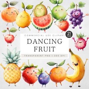 Tanzende Frucht PNG, niedliche Cartoon Frucht Clipart, Kinder Geburtstags-Party Einladung Clip Art, Aquarell glücklich Frucht Grafiken, Kawaii Banane