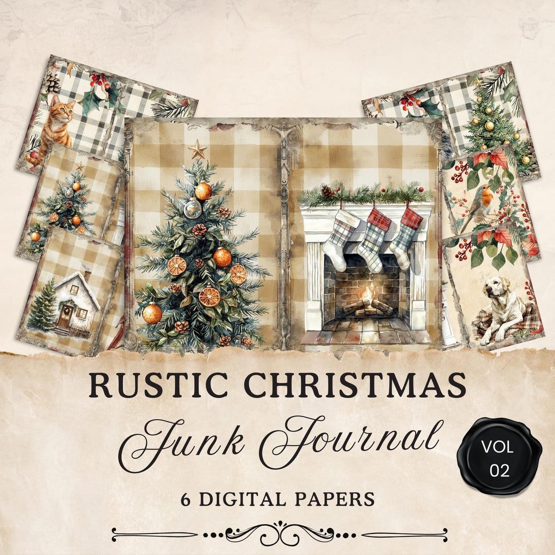 Rustic Christmas Junk Journal Pages, 6 Farmhouse Xmas Vintage Digital ...