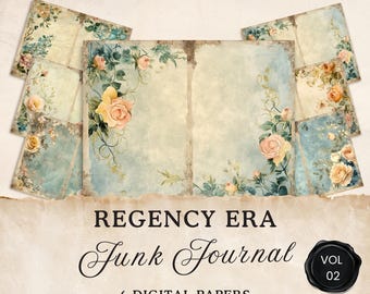 Pagine di diario di scarto dell'era Regency, 6 fogli digitali stampabili di Jane Austen, foglio di collage floreale, effimere, carta artigianale, 11 x 8,5, JJ024