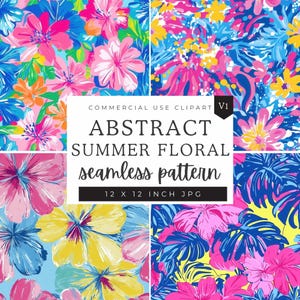 Preppy Floral Digital Paper, Abstract Bright Floral Seamless Patterns, Scrapbooking Paper Decoupage Ephemera, Digital Printable 12 inch