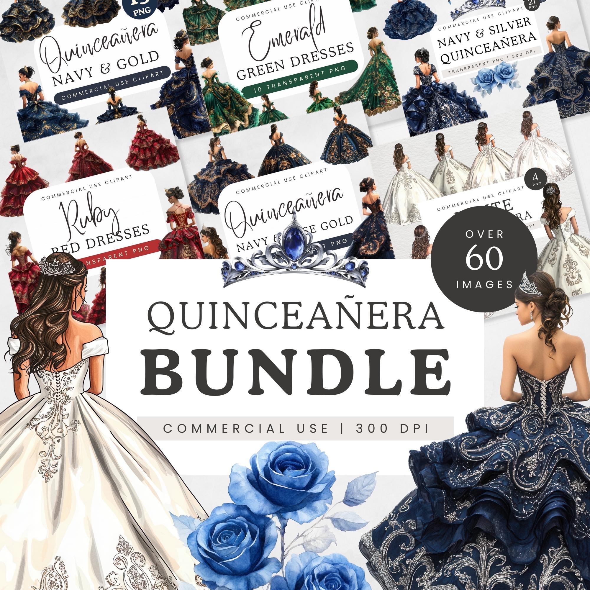 Quinceañera Dress Clipart Bundle, Blue Quince PNG, Red Quinceanera Clip ...