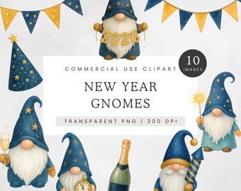New Year Gnome PNG, Watercolor New Year's Eve Gonk Gnome Clip Art, Navy & Gold Happy New Year Gnome Clipart, Gnome Celebrations PNG