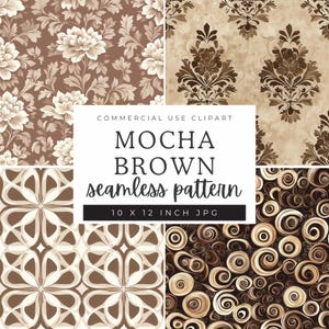 Conjunto de papéis digitais marrom mocha, padrões sem costura em cores neutras de café, papel para scrapbooking, fundos de convite, damasco floral