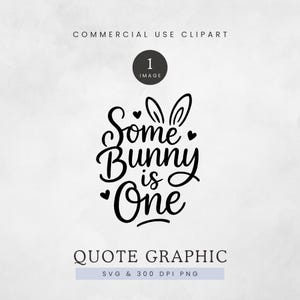 Some Bunny is One PNG, Bunny First Birthday SVG, Rabbit 1st Birthday Party, Cute Card Phrase, Easter Birthday Graphic, Spring Birthday Image