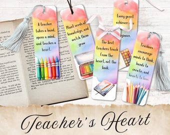Printable Bookmarks for Teachers, Rainbow Teaching Quote Bookmarks, Print at Home, Cute Book Lover Gifts, Print and Cut, Reading Mood