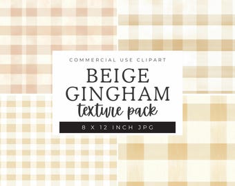 Beige Gingham Pattern Digital Paper, Plaid Background Texture, Gingham Seamless Pattern, Neutral Gingham Coquette Style Background