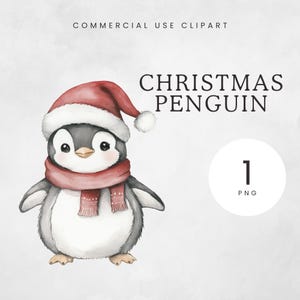 Clipart pingouin de Noël, 1 PNG animal aquarelle, clipart polaire, Noël au pôle Nord, clipart vacances, hiver au pays des merveilles, Art pour chambre d'enfant, déco